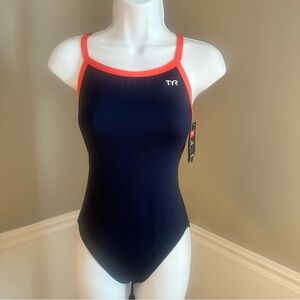 TYR Womens‎ Navy Hexa Diamond Fit Cutout Stretch One-Piece Swimsuit Size 34 New